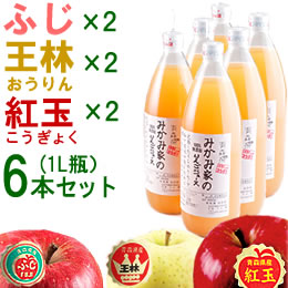 みかみ家のりんごジュース6本セット[ふじ×2、王林×2、紅玉×2][1L]